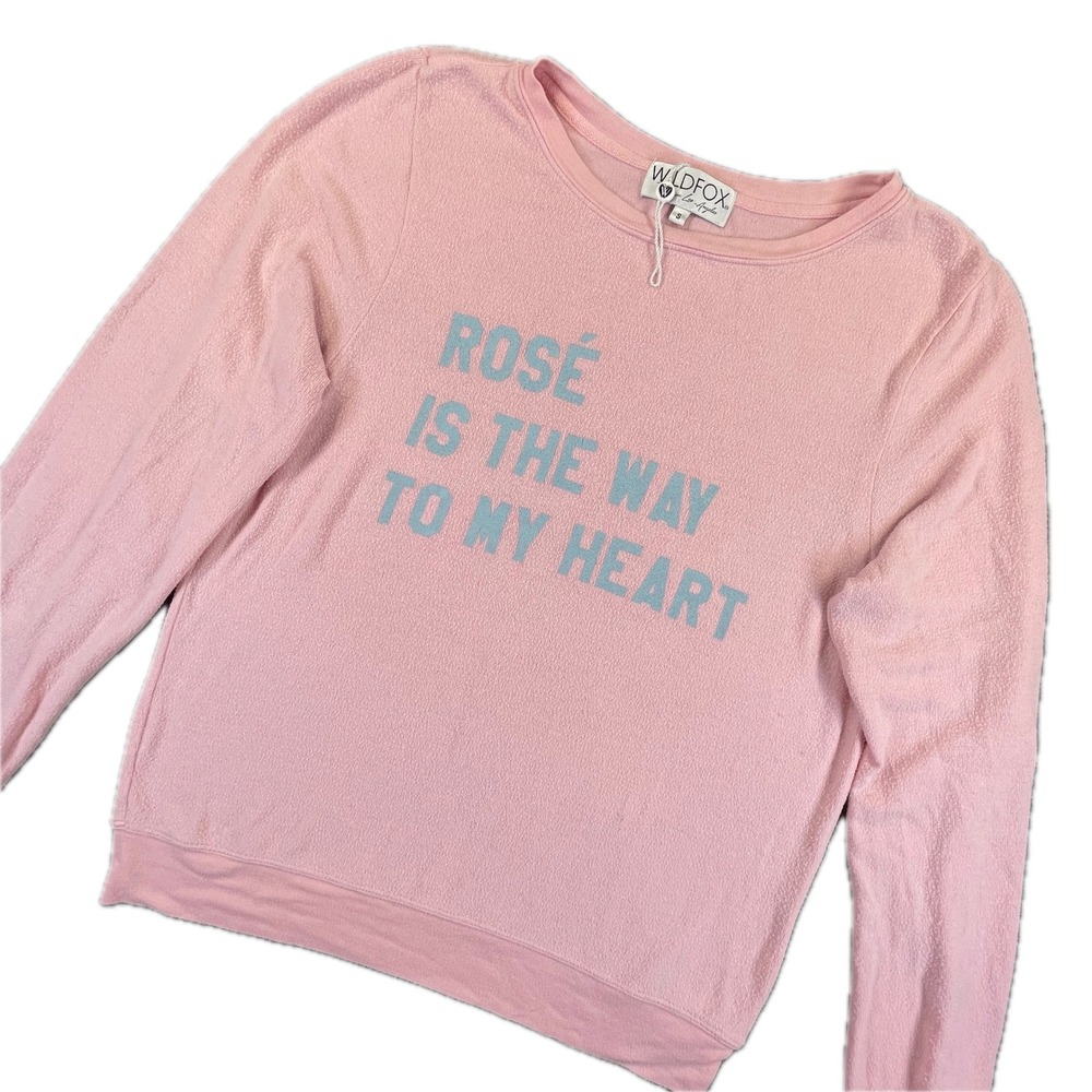 Wildfox Rose Is The Way To My Heart Size S Pink Graphic Sweatshirt Pullover